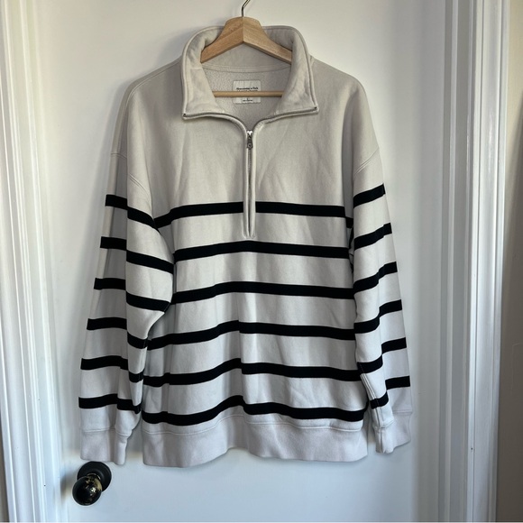 Abercrombie & Fitch White Black Stripe Half Zip Up Pullover, Size Large. - Picture 3 of 11